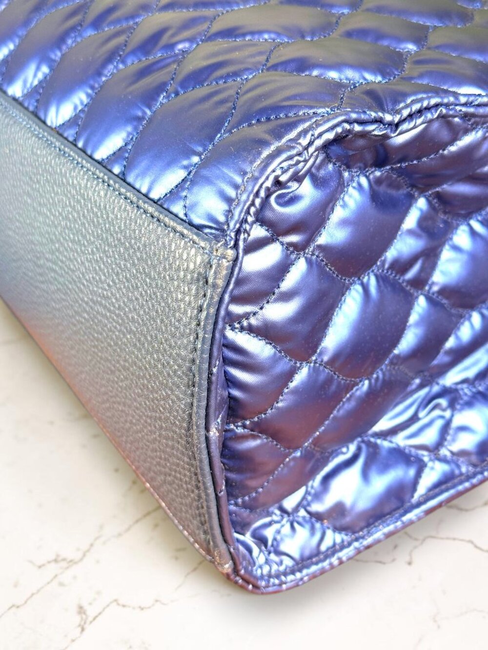 Sharif Global Generation Metallic Sapphire Blue Quilted Nylon Sample Tote - Picture 9 of 12